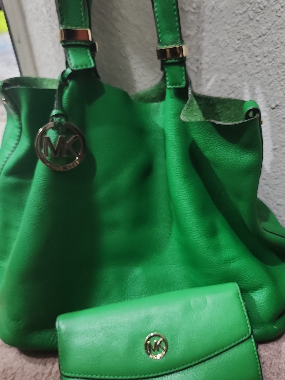 Reversible Michael Kors Emerald Green Leather Tote with Wallet
